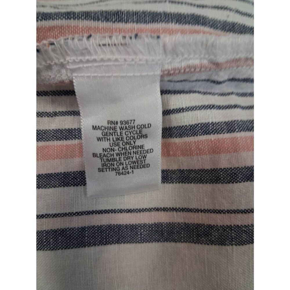 Liz Claiborne womens 2xl linen blouse gray coral pink stripe top summertime - Picture 5 of 9